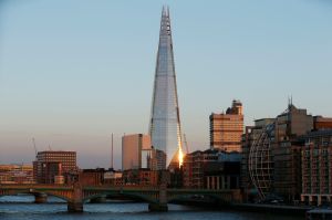 The Shard in London as seen at dusk.